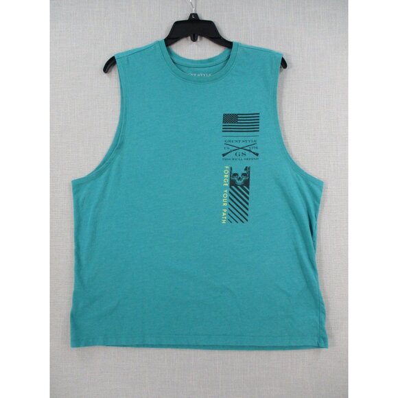 Grunt Style Patriotic Skull Graphic Muscle Tank Top Teal Sleeveless Shirt Size 4 - Picture 1 of 9